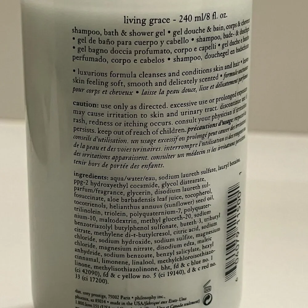 Philosophy Living Grace Shampoo, Bath & Shower Gel Lightly Scented 8 fl oz New